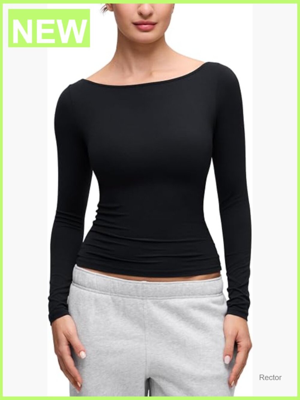 Women's Boat Neck Long Sleeve Tee, Ultra Soft Stretch Knit, Fitted